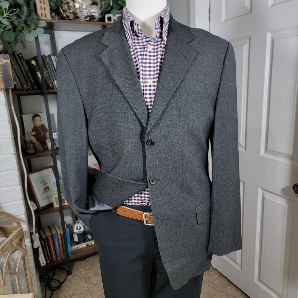 Joseph Abbound Men's Three Button Suit Jacket Charcoal Gray Houndstooth Size 41R